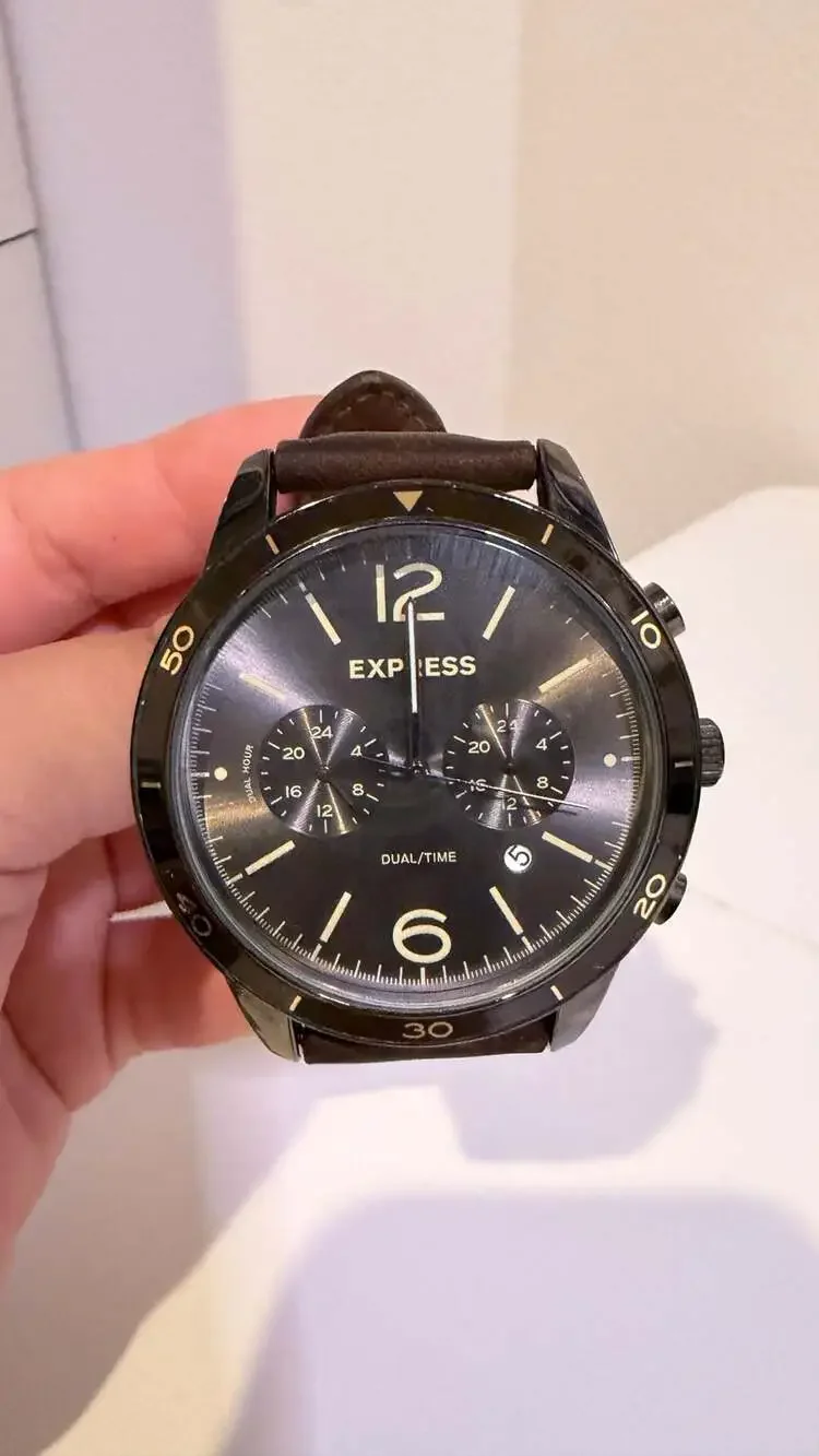 Express Men's Dual Time Chronograph Watch FMDEX1734 with Brown Leather Strap